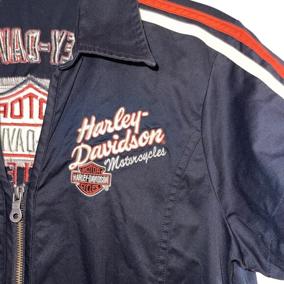 Harley Davidson Womens Shirt Size Large Black Zip Front Collared Casual - Picture 3 of 8